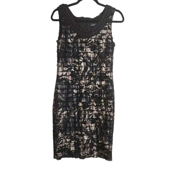 Frank Lyman Design Dresses & Skirts - Frank Lyman Womens Sheath Dress Black Cream Floral Print Beaded Detail Size 8